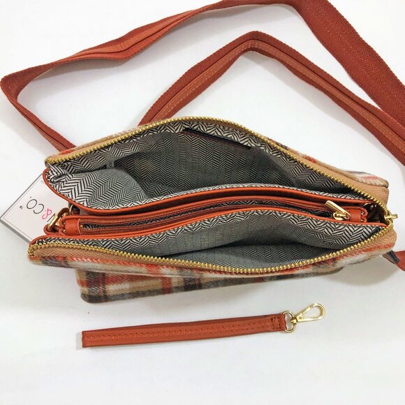 NWT Jen & Co Izzy Crossbody Wristlet Bag Black Cream Plaid 6.5x10x2 inches - Picture 3 of 9